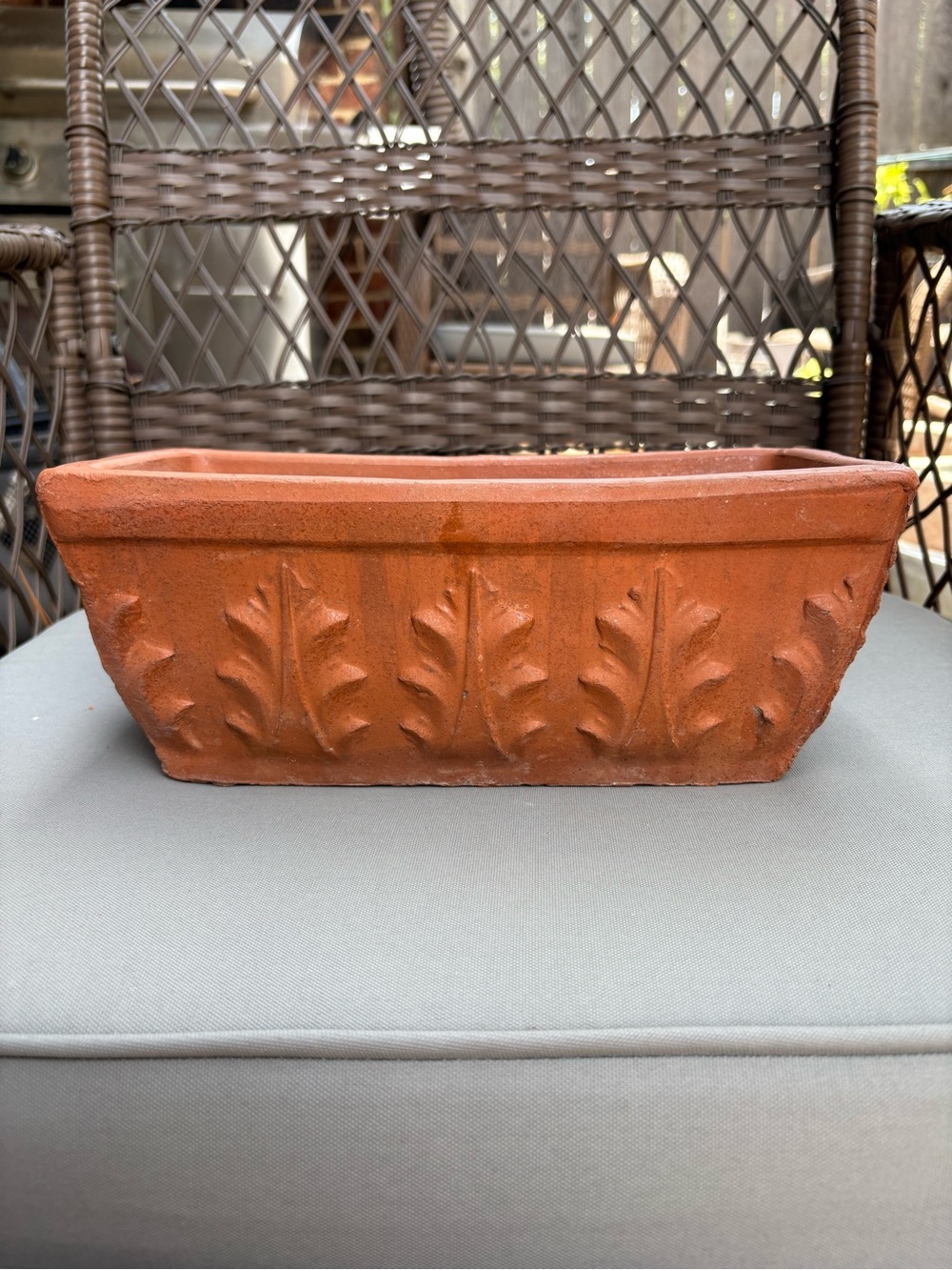 Italian Made Terracotta Acanthus Leaf Relief Rectangular Planter - Rustic Orange